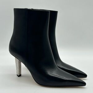 MICHAEL Michael Kors Black Leather Ankle Boots with Silver Heel Size 7M NWB
